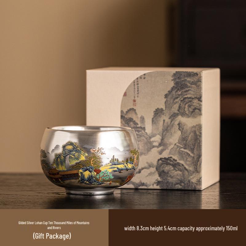 Luxury Year of the Dragon Silver Gilded Tea Cup, Large Capacity for Home or Office