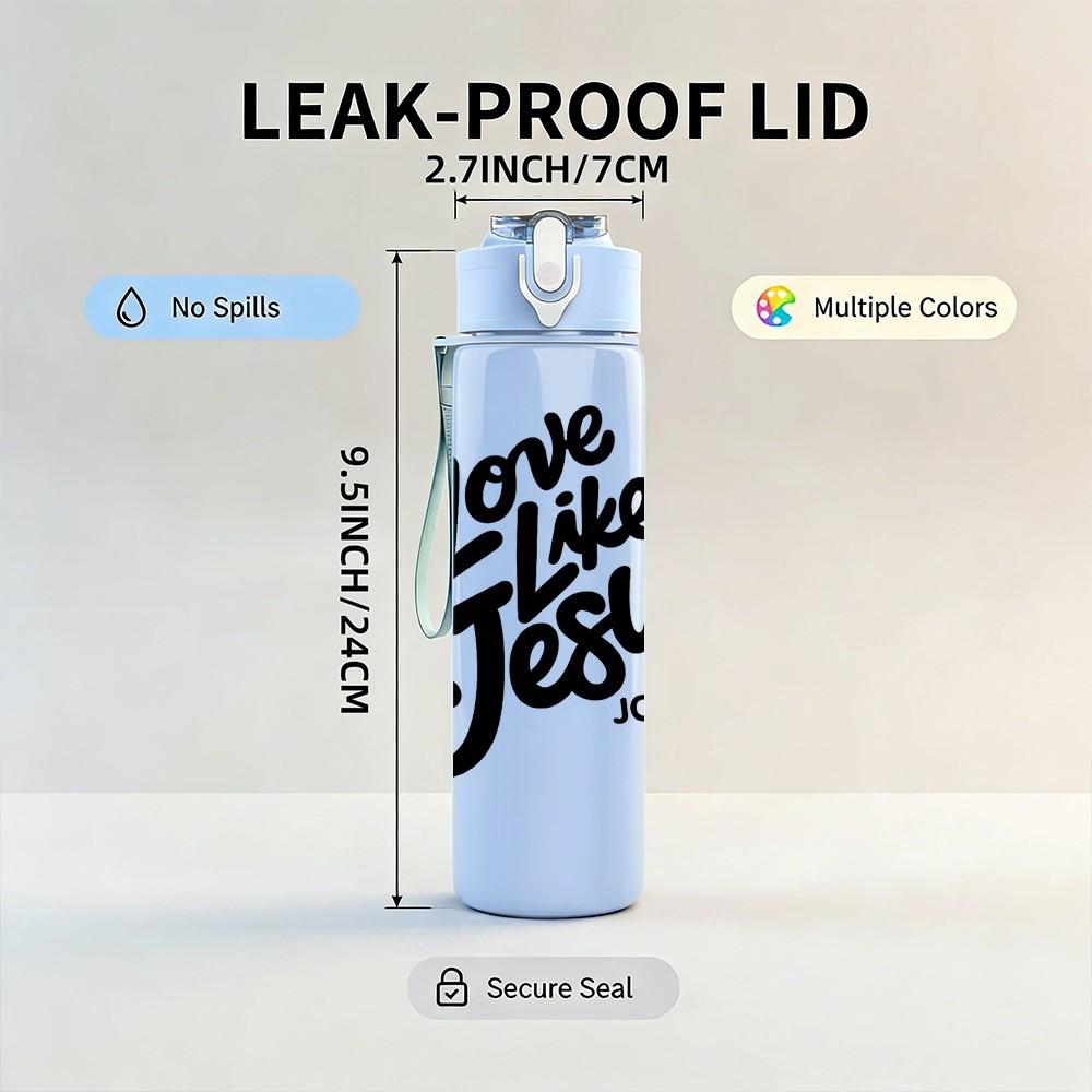 1PC Love Like Jesus Faith Lettering 750ml Color Plastic Sports Water Bottle Leakproof Flip Straw Lid Suitable for Sports Office Home Use