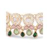 Green Pink Stones Austrian Diamonds Embellished Choker Necklace Earring & Ring Set For Women
