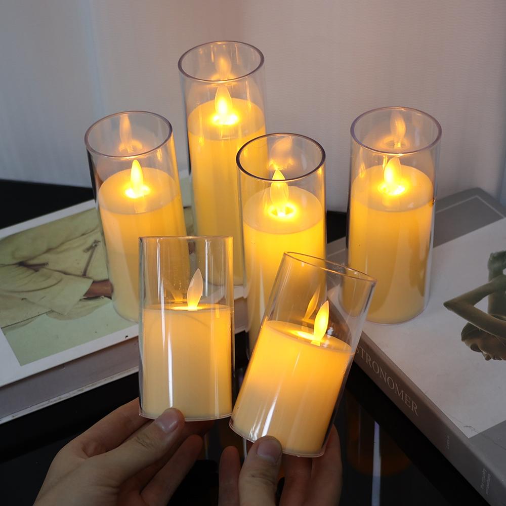 LED Electronic Candle Acrylic Cup Warm Light with Battery Flameless Moving Candle Christmas Church Wedding Home Bedroom Decor