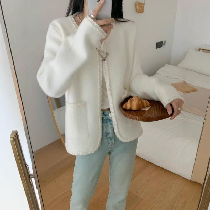 Imitation mink knitted cardigan women's new autumn and winter temperament sweater jacket women