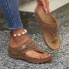 Fashion New Style Popular Woman Leather Non-Slip Soft Platform Shoes Flip Flops Summer Women's Wedge Sandal with Heel Orthopedic Sandals