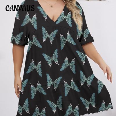 Pigiama da Casa da Donna Manica Corta Casual da Casa Scollo a V Ampio Stampa Farfalle Camicia da Notte