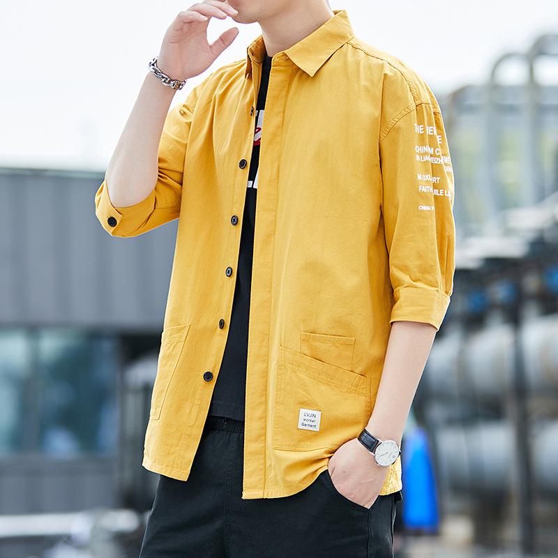 

Мужская рубашка с длинными рукавами Корейская повседневная укороченная рубашка с короткими рукавами M