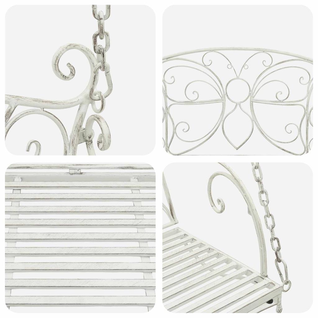 Panca da Giardino Sospesa in Acciaio 105,5 x 61 x 56 cm Bianco Antico