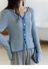 2026 Spring/Summer Blue Color Block Slim Fit Knit Cardigan - Women's Versatile Thin Layer Top