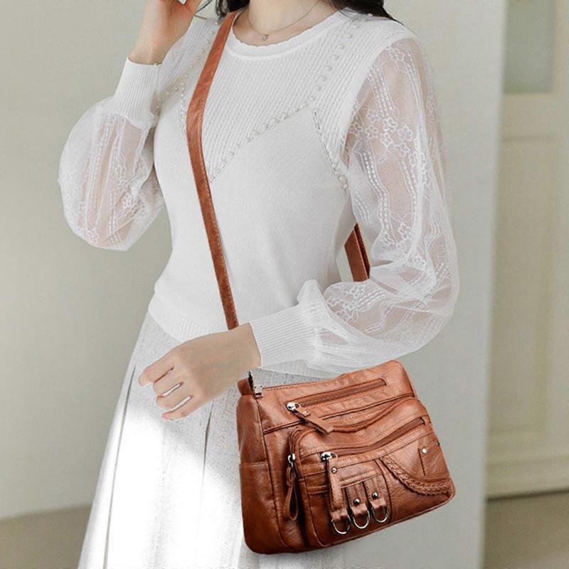 Women Shoulder Bag Soft PU Leather Crossbody Bag Pouch for Gifts Summer Work Brown