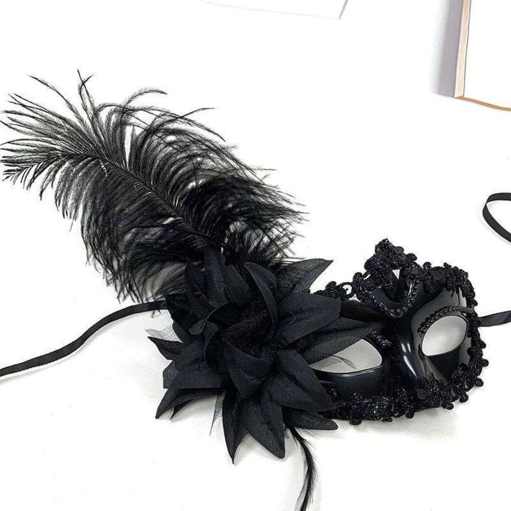 Rhinestone Feather Mask Flower Masquerade Ball Mask Funny Halloween Festival Party Mask Ladies Style 1