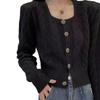 French small fragrant style square neck twist sweater cardigan women's style short waist and thin top knitted sweater