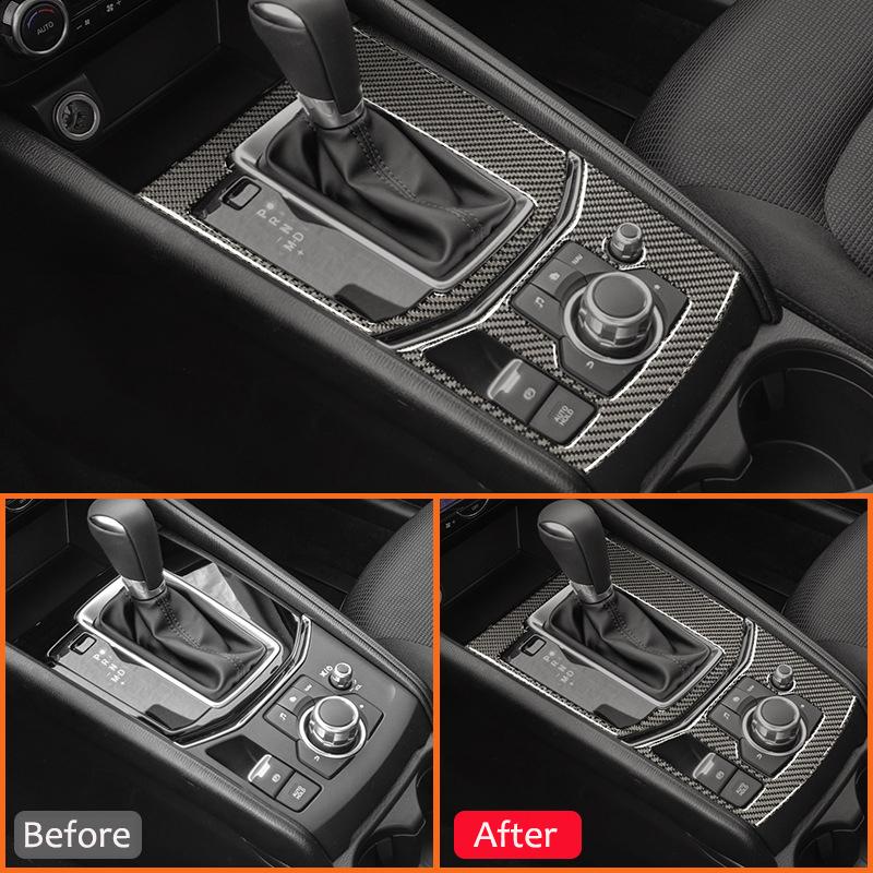 För Mazda CX-5 2017- Kolfiber Bil Mittkonsol Växlingsspak Panel Ram Dekorationslist Interiör Dekal Tillbehör