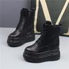 Fashion Thick-soled large size 42 women's boots lace-up short boots wedge heels 2025 genuine leather high heels thick-soled boots