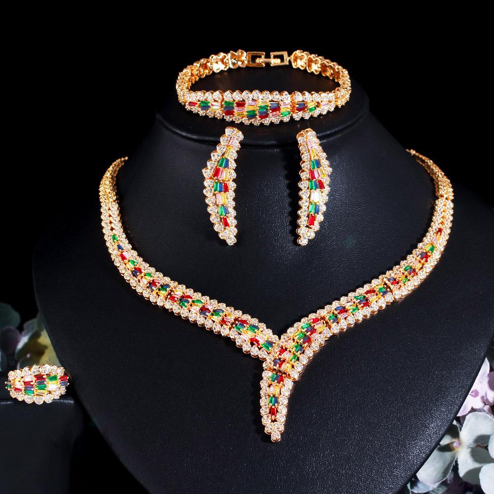 

Middle East Banquet Dress Set Chain Bridal Jewelry Noble Full Diamond Necklace Earrings Bracelet Ring Four-Piece Set