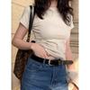Trendy Fashion Style Ins Short-Sleeved T-shirt Women's Chic Retro Tops Inner Wear Bandage Dress Silm Pure Cotton Pure Color Bottoming Shirt