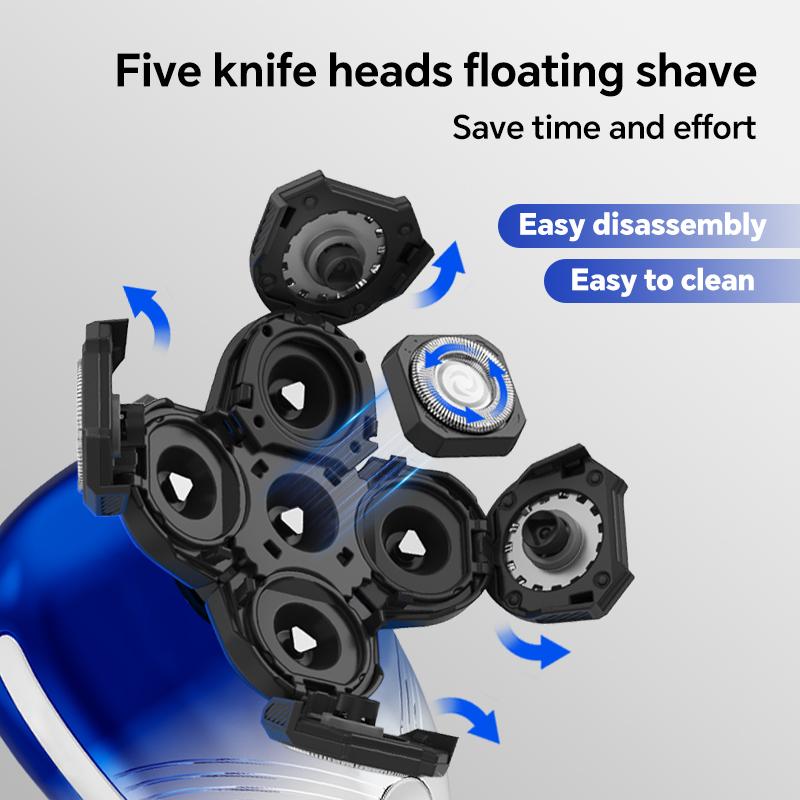 Men's Electric Shaver-5D Rotating Hair Clipper with Nose Bridge Stainless Steel Blade USB Rechargeable