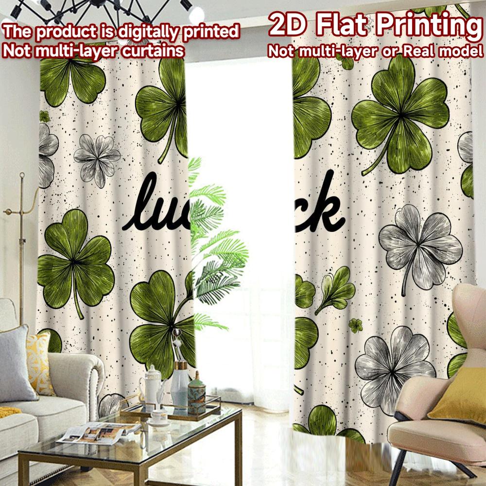 2D FLAT PRINTING 2pcs Curtains (Without Rod) St. Patrick's Day Clovers Light Filtering Chic Curtains Durable Polyester Curtains