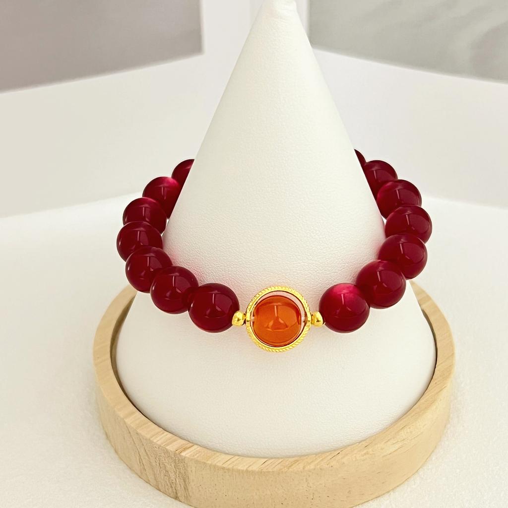 Women Bracelet Handmade 10mm Round Resin Stone Bangles DIY Beaded Charms