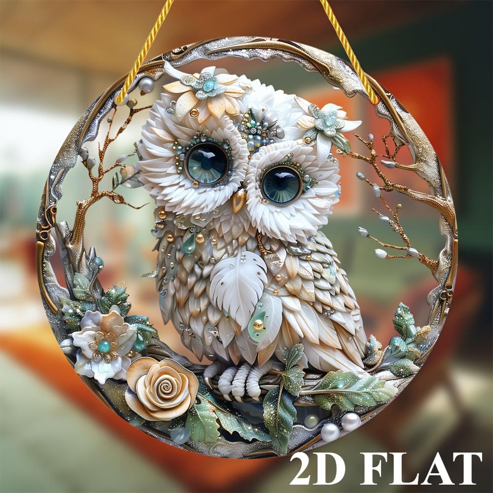 1Pc 2D Flat Acrylic Round Wall Art Whimsical Owl Suncatcher - Perfect for Living Room, Bedroom, Kitchen - Gift for Friends, Decorative Pendant