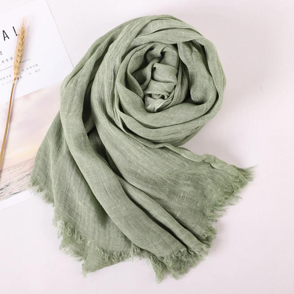Spring Summer New Solid Color Woolen Cotton and Hemp Scarf Tassel Art Shawl Summer Print Versatile Cotton and Hemp Fashion Trend