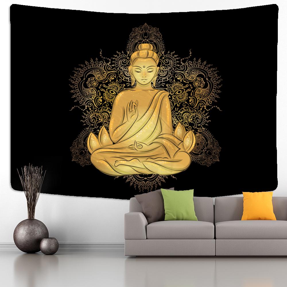 Goldener Buddha-Wandteppich, Wandbehang, psychedelisch, geheimnisvoll, Hippie-Tapies, böhmische Wohnzimmer-Heimdekoration