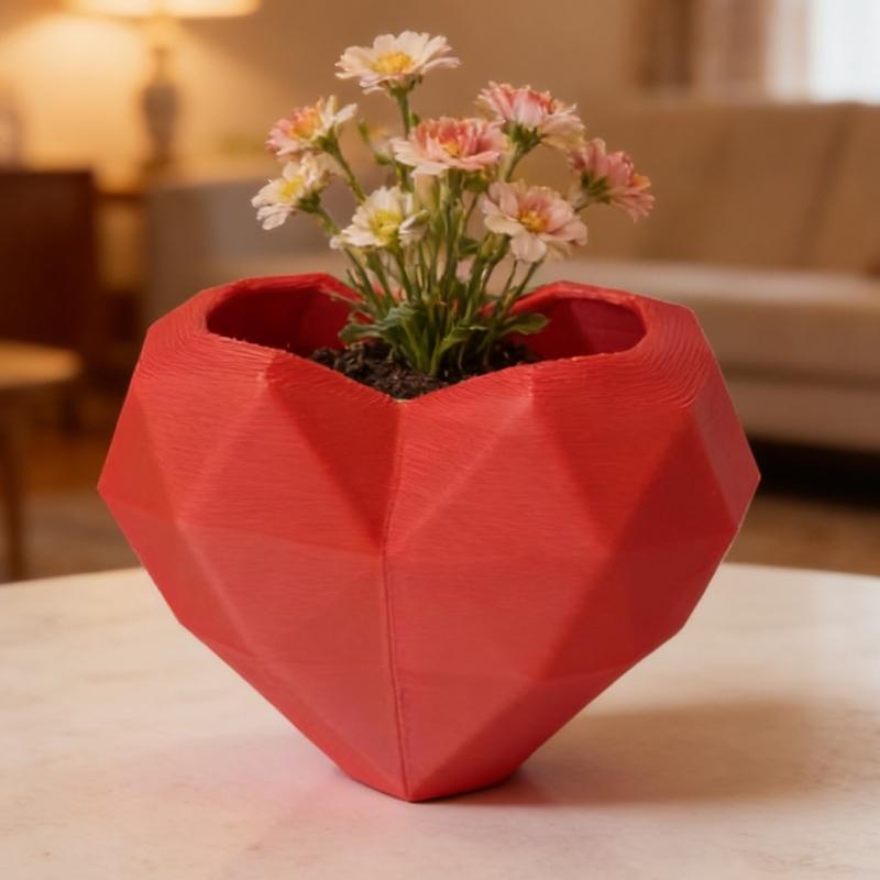 Unique 3D Printed Heart Shape Vases With Geometric Design Perfect For Valentines Day Gift And Home Decors