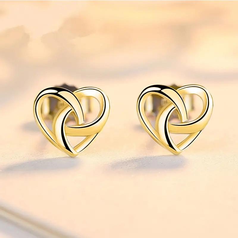 Love Interwoven Exquisite Stud Earrings, Versatile Clover Temperament Earrings, Simple Heart-Shaped Wrapped Women'S Earrings