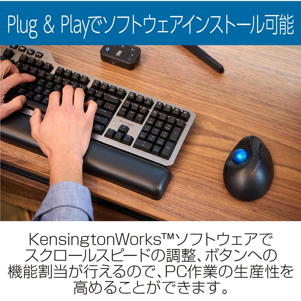 Kensington Pro Fit Ergo TB450 Wireless with Patented Ball Eject Bluetooth Low 7 Function and Up to Battery Life Trackball, K72194JP, Blue, Button,