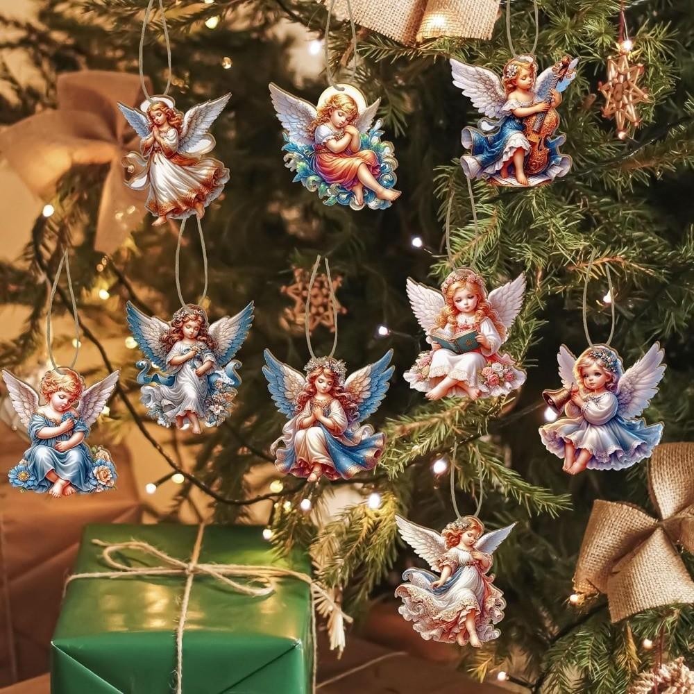 12 pièces Décoration Sapin de Noël Design Coloré Pendentif en Bois en Forme de Fille Décoration de Maison Décoration de Noël Hiver