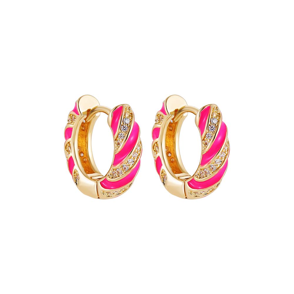 Simple Design Multicolor Enamel Round Hoop Earrings for Women Fashion Geometric CZ Crystal Twisted Circle Small Earrings Jewelry