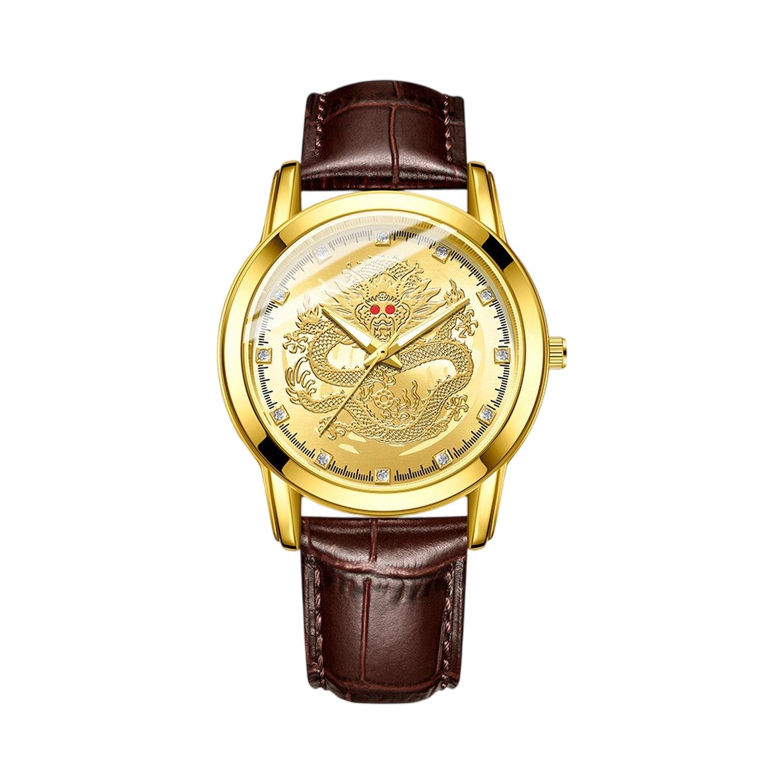 

Мужские кожаные деловые модные часы с ремешком для подарков One Size золотой