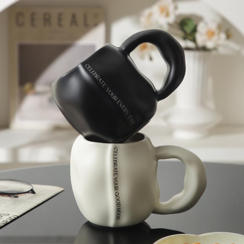 Nordic Matte Ceramic Mug Creative Hand-Squeezed Irregular Ceramic Cup Household Coffee Cup Breakfast Cup Milk Cup