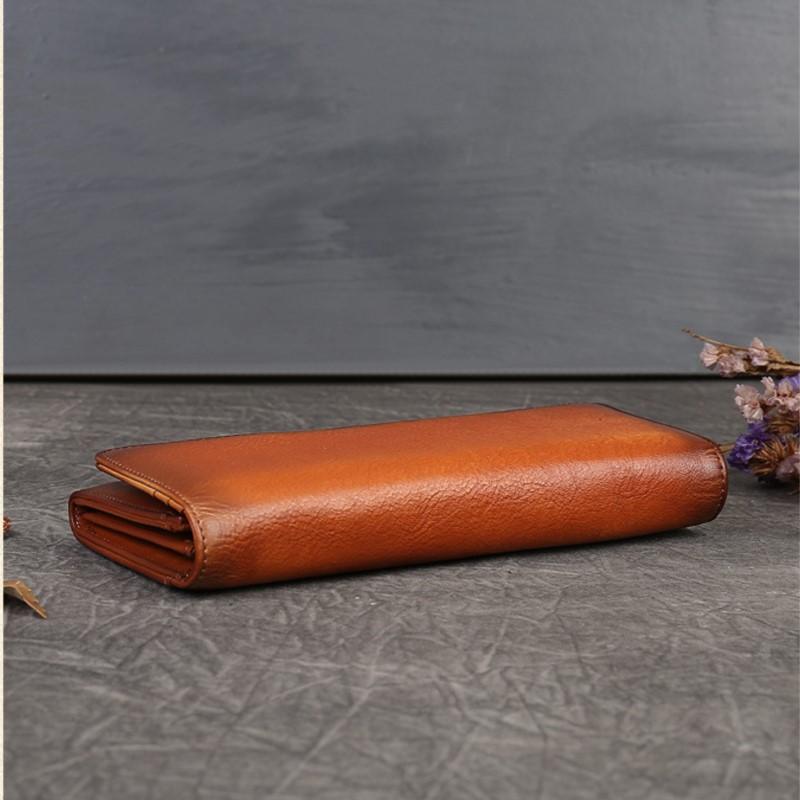 Johnature Retro Genuine Leather Women's Wallet Long Hand Bag Natural Cowhide Solid Color Phone Purse Card Holder