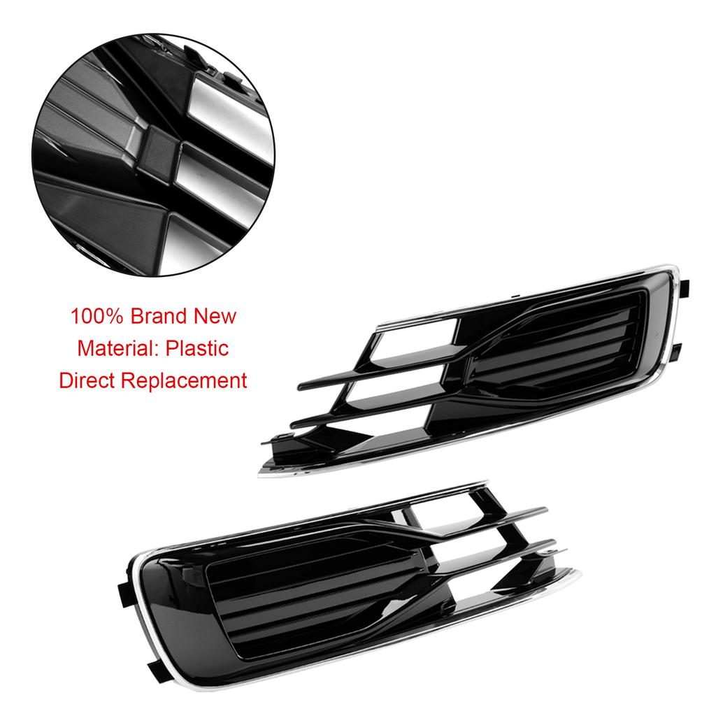 2PCS Front Bumper Foglight Cover Grill 4G0807647T94 4G0807648T94 Fit A6 C7 2014-2018 Black Chrome