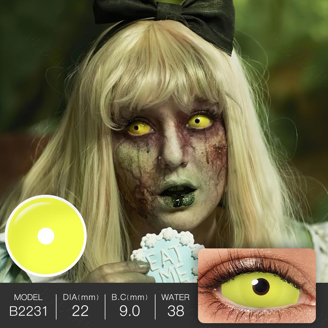 

22 мм линзы для склеры, полностью черные, 1 пара контактных линз для Хэллоуина, линзы для косплея, белые линзы, красная сетка, аксессуары для линз Crazy Lens Full Eye 22MM жёлтый