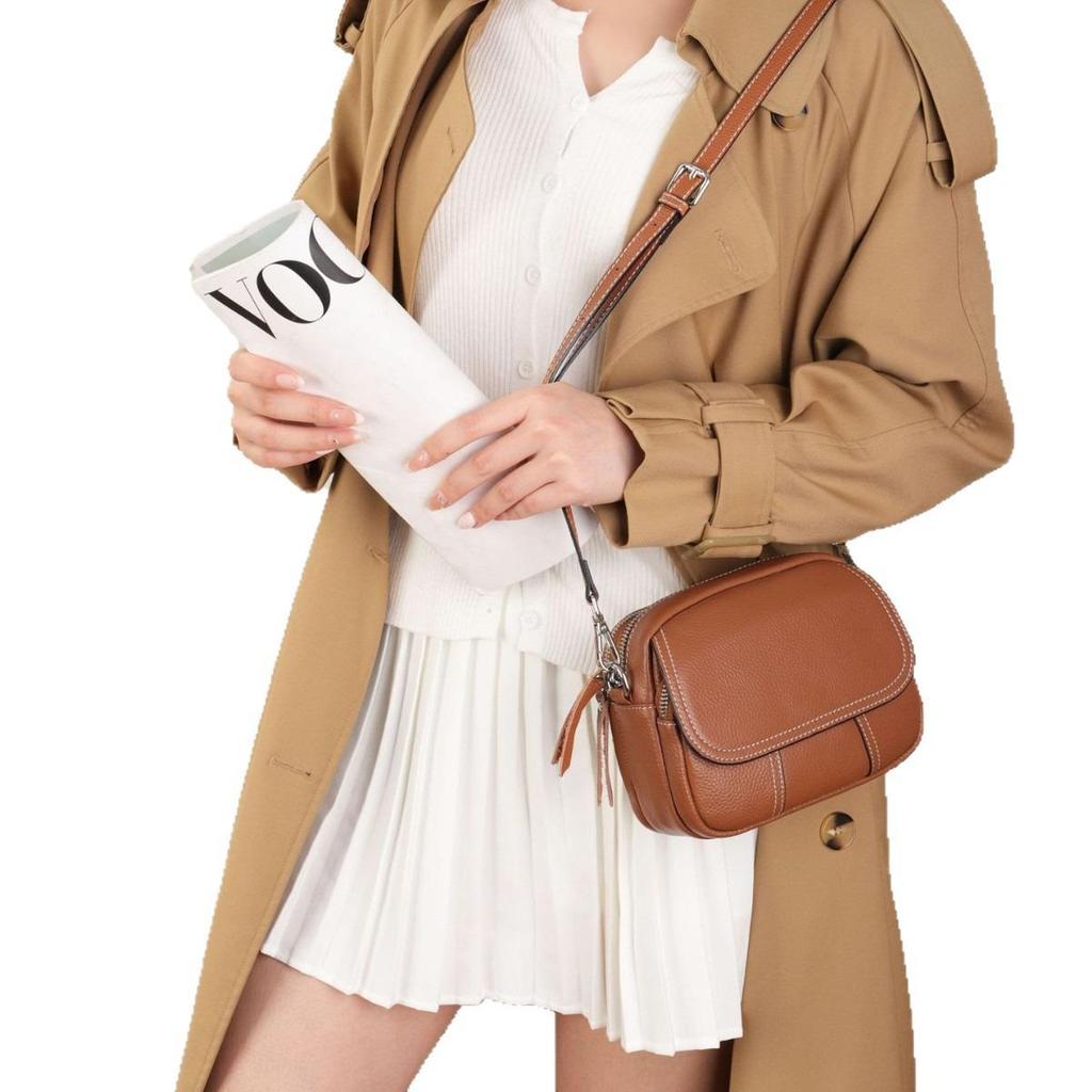 Genuine Leather Women's Crossbody Bag - High-End Small Round Shoulder Bag