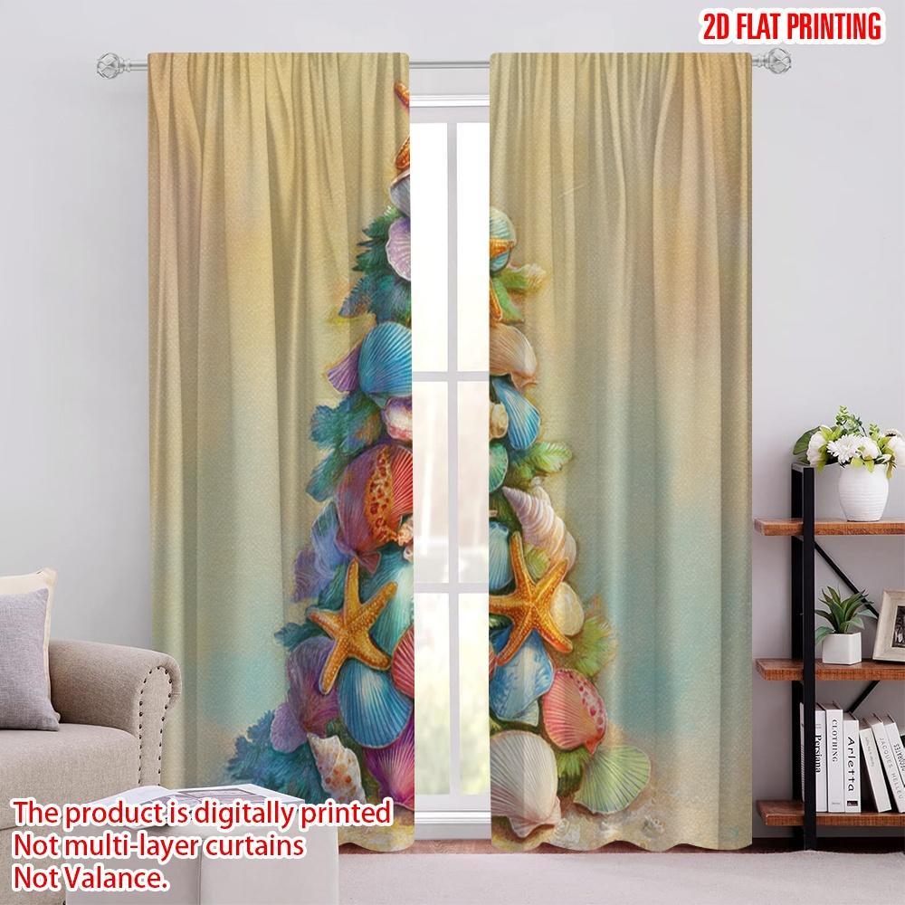 

2pcs,2D plane printing Curtains Christmas Tree Beach Versatile Durable Polyester (without rod) All Seasons Perfect for Bedroom, 52.50 × 116.00 cm 2 pcs