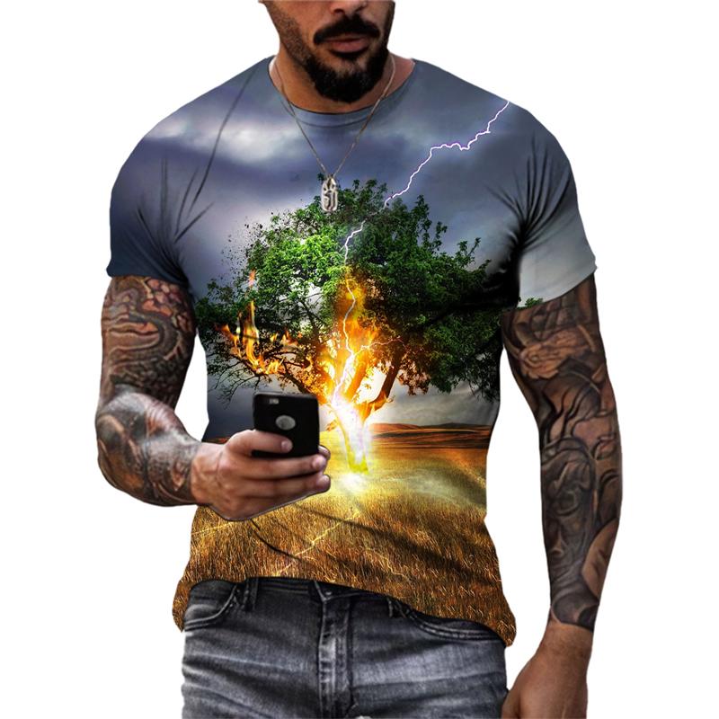 Fashion Landscape original men's T-shirts Summer Casual O Collared Tees Short Sleeve New 3D Printed Trend Street Leisure Tops