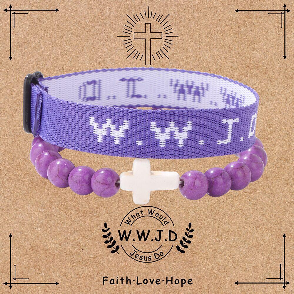 JYL TS Bracelet Cross Set Letter Pattern Spiritual Enhances Faith & Protection purple card пастельный серый