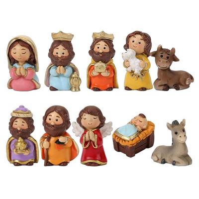 Krippenfiguren für Weihnachten 10 Stück Harz Krippenszene Ornamente Weihnachts-Jesus-Statue Für Kinder und Erwachsene Heilige Familie