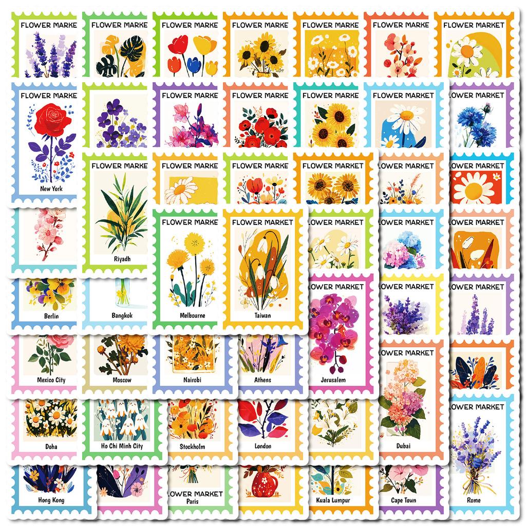 50 Kreative Pflanzenstempel Serie Sonnenblume Rose Tulpe Blumenstempel Doodle Dekorative Aufkleber