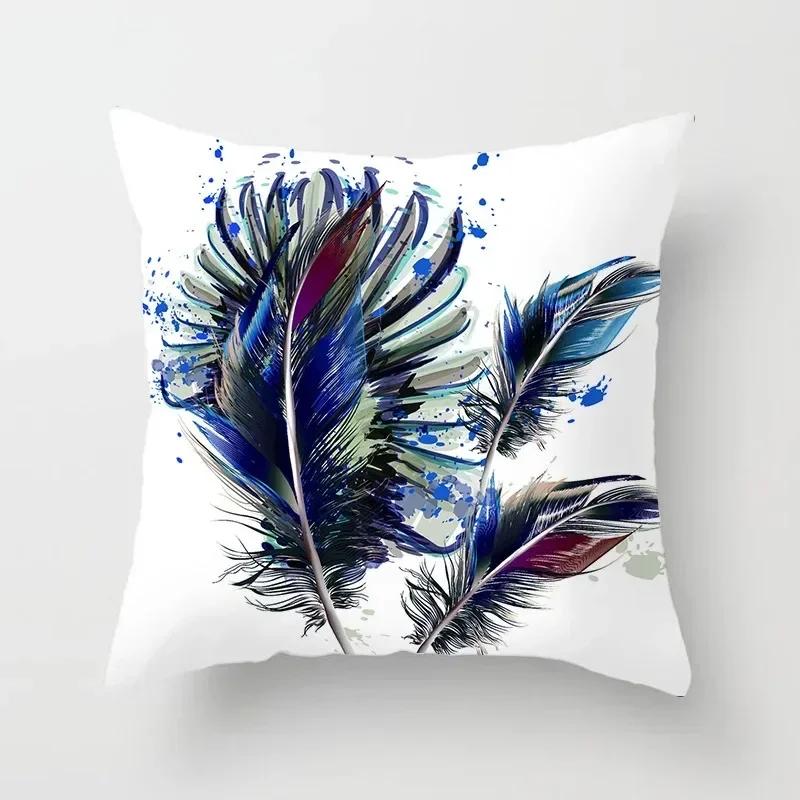 Luxury Home Decor Pillow Cover Car Living Room Sofa Cushion Cover Colorful Feather Print Pattern Cushion Cover