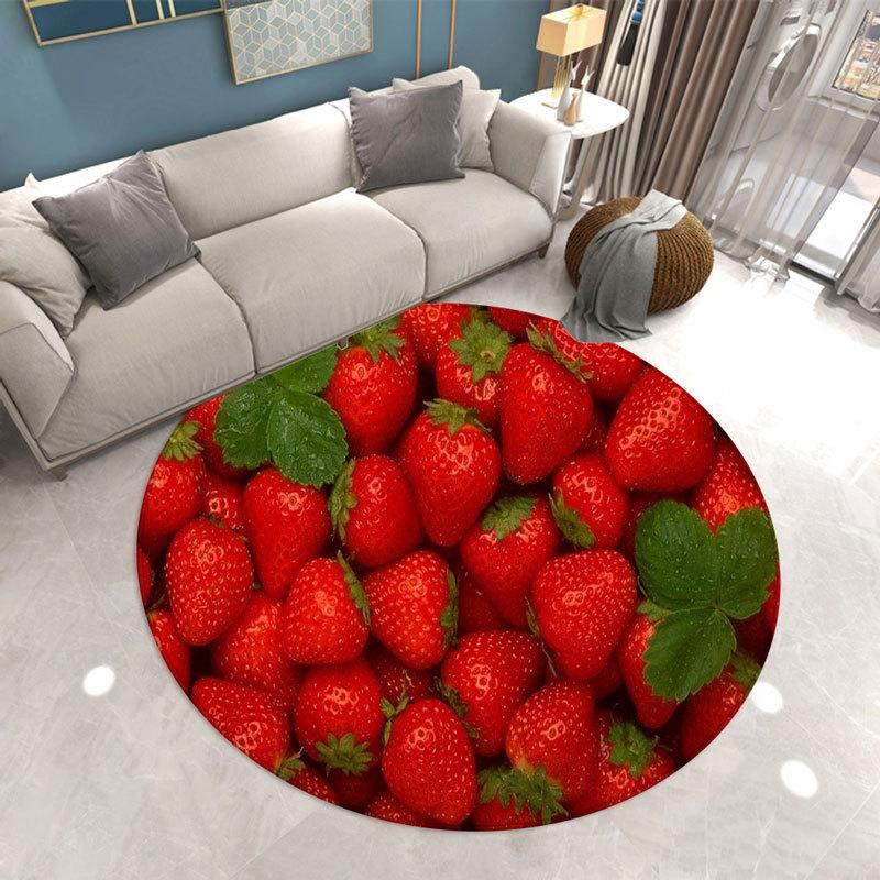 Round Carpet Family Living Room Strawberry Print Floor MATS Bedroom Kitchen Non-slip Carpet Doormats Room Decor Home Decor