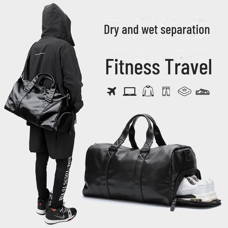 Men's Waterproof Leather Fitness Bag: Travel Handbag & Shoulder Messenger with Dry/Wet Separation