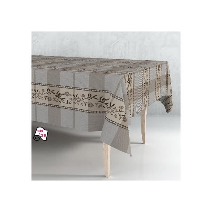 Nappe - Exma - Beige-Marron - 140cm X 25m - Motifs Carreaux - Non Lavable