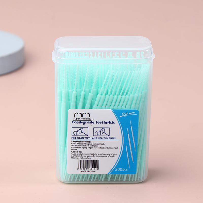 200 Boxed Plastic Toothpicks Disposable Household Bulk Interdental Brush Toothpick Line