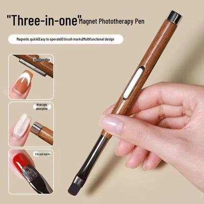 Sandalwood Magnet Nail Art Pen: 3-in-1 Cat Eye Brush for Gel Polish