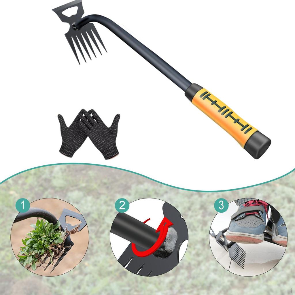 Hoe and Cultivator Manual Sturdy 2 In 1 Hand Tiller for Weeding Lawn Tilling 5 Tines