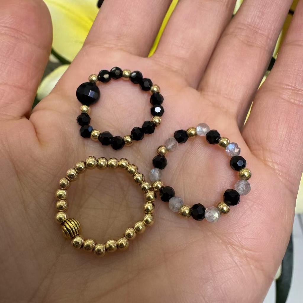Black Onyx Beaded Stretch Rings