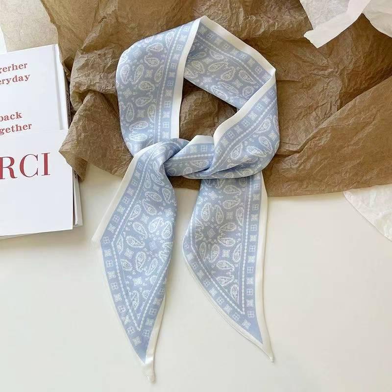 

Шелковый платок с цветком кешью, двухсторонняя печать, повязка на голову, украшение Ins, универсальный треугольный платок, винтажная повязка на голову, аксессуары 2025 синий