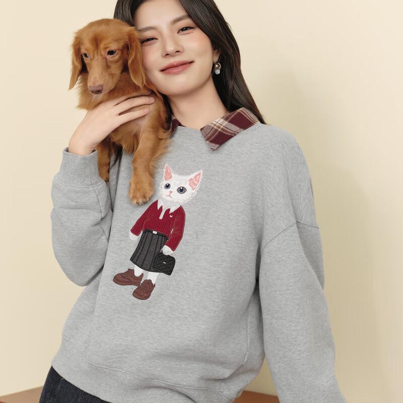 SEIFINI Women's Cat Print Round Neck Sweatshirt