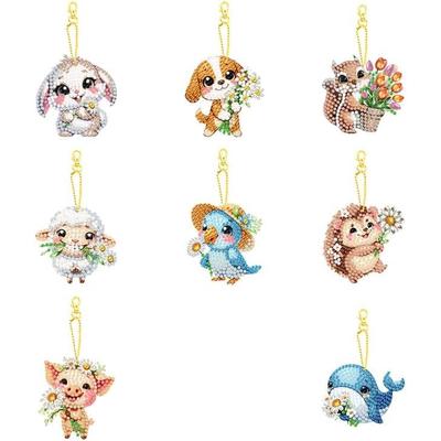 8 Pieces Diamond Art Keychain Kit DIY Handmade Painting Craft Kit 5D Mosaic Art Diamond Painting Special Shape Diamond Keychain Accessories Bag